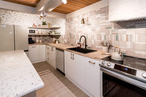 Our kitchen is fully stocked with everything you'll need to prepare a meal.