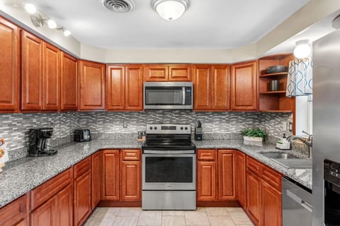 Includes stove, oven, microwave, and more.