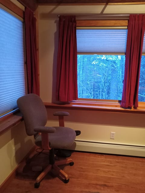 "Office corner" faces the woods. Great place for crafting too - we'll add tables