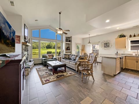 Living room with pull out sofa queen bed