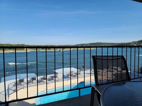 Back patio with view of Lake Travis