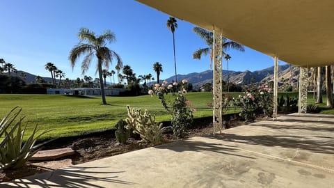 View from patio looking south across 7th tee to Indian Canyons.