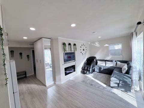 massage chair,
smart tv,
electric fireplace,
pull out sofa bed
 (full size)