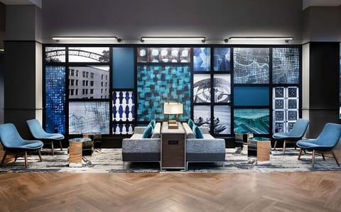 Unwind in the stylish lobby lounge with artistic ambiance.