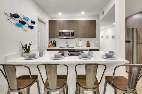 Kitchen is well stocked with all the pots, pans, utensils, dishes you need for cooking and baking as well as common staples and coffee