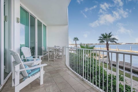 Spacious balcony overlooking the bay.
