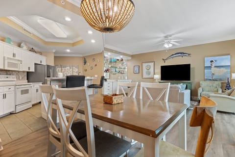 Dining table comfortably seats six