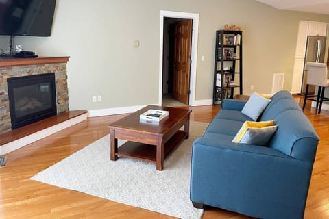 The primary bedroom is off of the living room.
