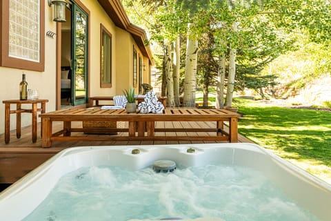 bench seating and private hot tub