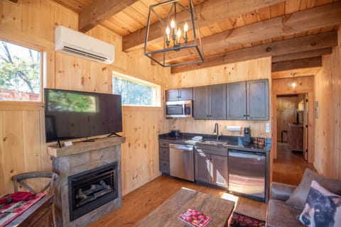 Fireplace, Big TV and mini-split to keep you warm in the winter and cool in the summer...