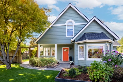Front view of Orange Gated Villa facing east