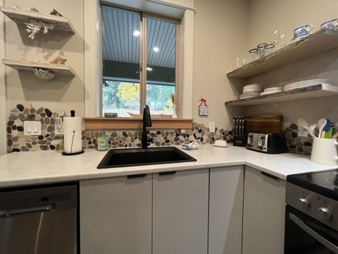 Kitchen over looking Parking 