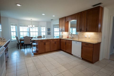 Large fully stocked kitchen makes cooking on vacation a breeze