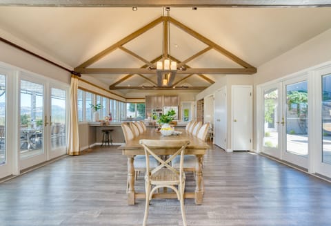 Large dining table has seating for 10.