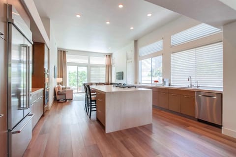 Modern kitchen view from dining room
