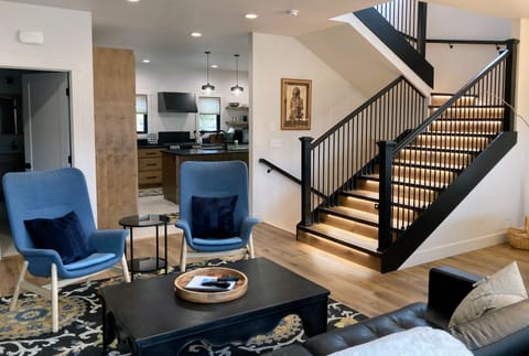 Main floor living area with large kitchen.