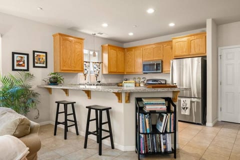 Full kitchen with bar seating for two