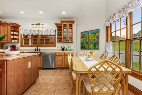 The kitchen table is for six, plus the dining room has a table for six.