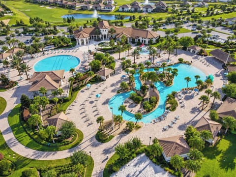 Aerial View of the Resort Clubhouse, Pools, and Lazy River