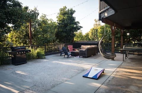 Huge outdoor space with lots of seating and room for playing.  