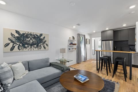View from family room into kitchen area