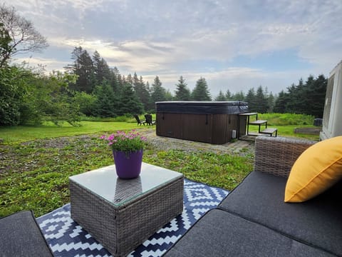 View from the cozy sitting area in the back yard.