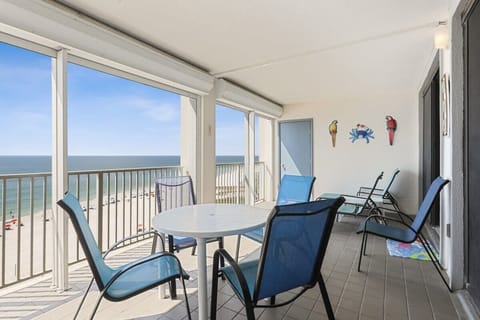 Huge balcony with ample seating and beach views