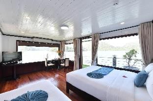 Halong Sapphire Cruise Docked boat in Laos