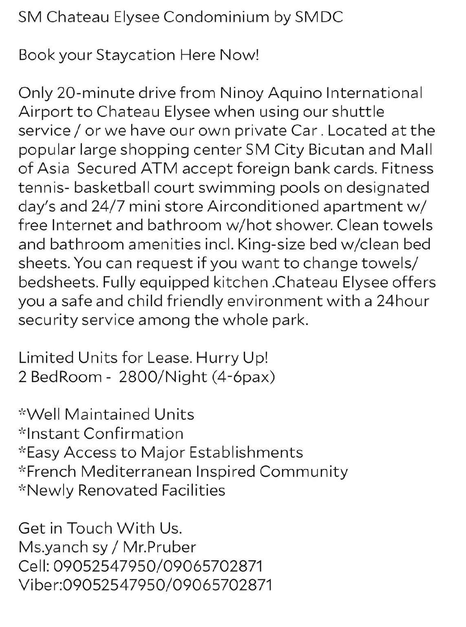 Chateau Elysee Condominium (Vendome building) Apartment in Paranaque