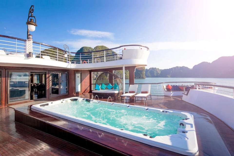 Ambassador Cruise Halong Bay Docked boat in Laos