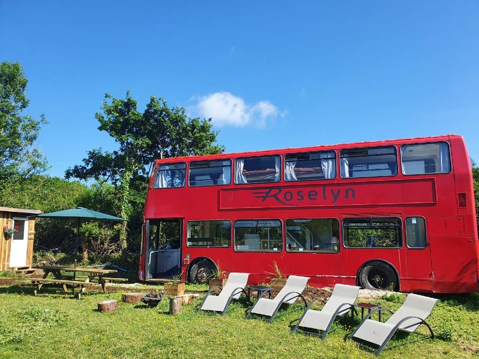 Double Decker Bus on an Alpaca Farm sleeps 8 Vacation rental in Bovey Tracey