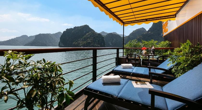 Nostalgia Halong Cruise Docked boat in Laos