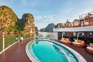 Indochine Premium Halong Bay Docked boat in Laos