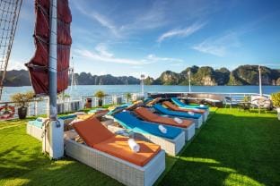 Le Journey Calypso & Verdure Lotus Cruises Docked boat in Laos