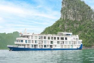 Sea Coral Cruise Docked boat in Laos