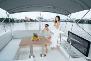 Saigon Luxury Private Yacht Prestige 590 Docked boat in Ho Chi Minh City