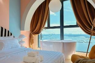 Dooga Ins-Retro Pastelland | Seaview Bathtub Apartment in Johor Bahru