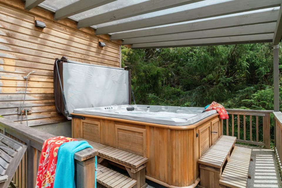 Take a dip in the hot tub after a day at the beach.