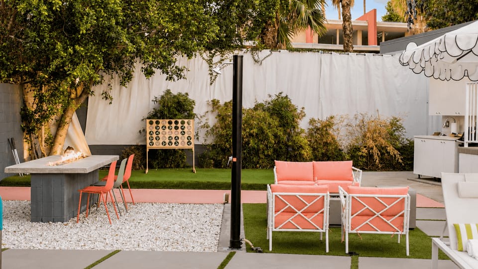 Comfortable fireside seating creates an inviting place to unwind after a sun-filled day in the desert.