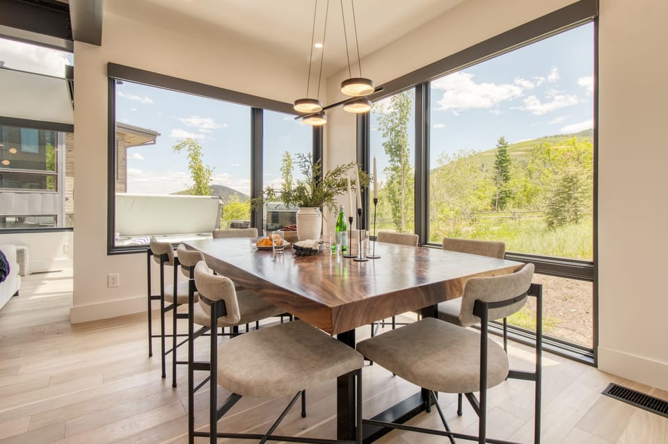 Dining table sits eight people.