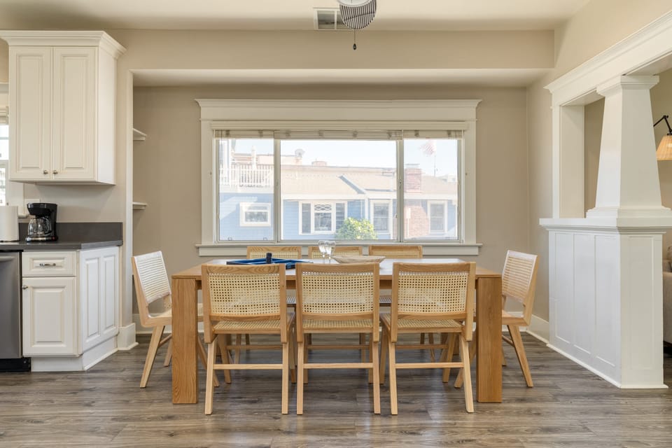 Dining table seats eight.