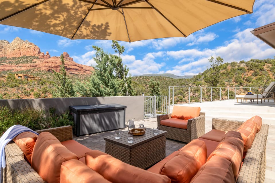 Large umbrella offers shade from the Arizona sun.