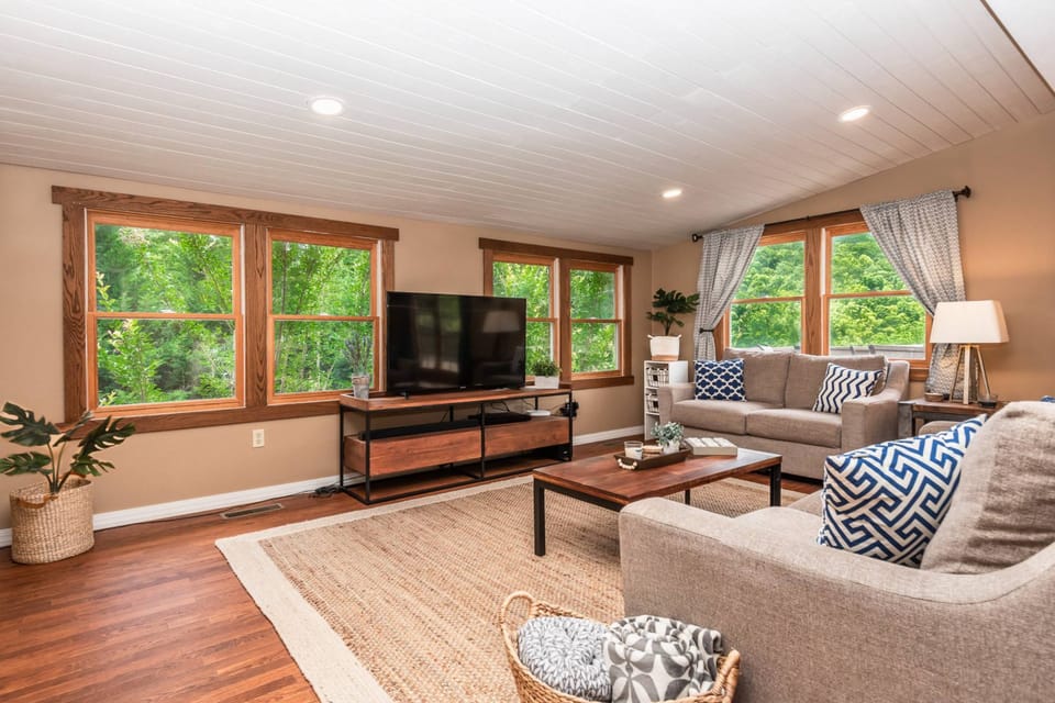 A living room bathed in natural light.