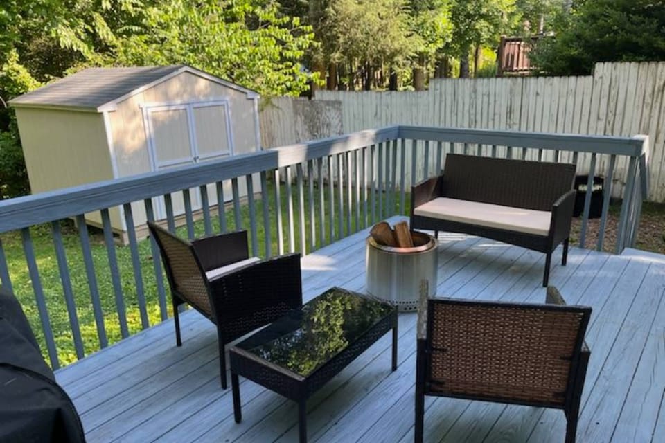 Cozy up to the fire stove on the deck.
