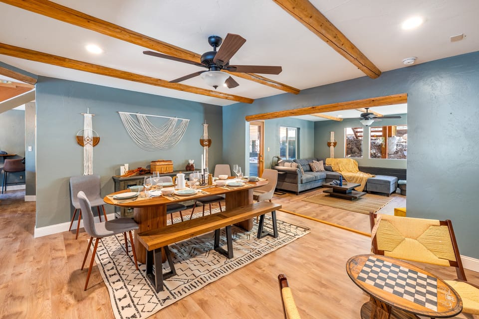 Bench seating gives you extra space.