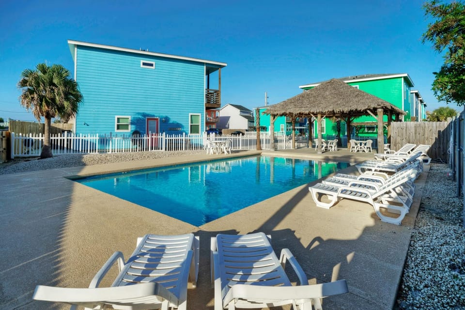 Seasonally heated pool with plenty of sun loungers.