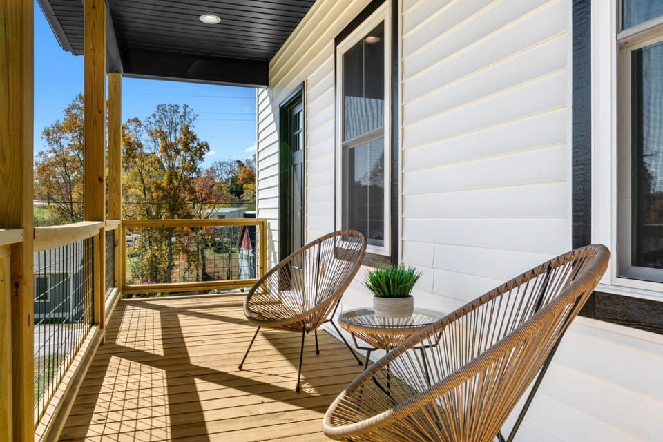Chic seating on the front porch.
