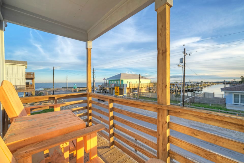 Balcony with water views.