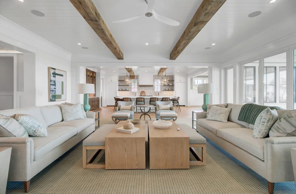 Open-concept living spaces with an elegant touch of wood.