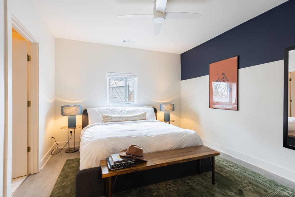 Bedroom 1 features a king bed and ensuite bathroom.